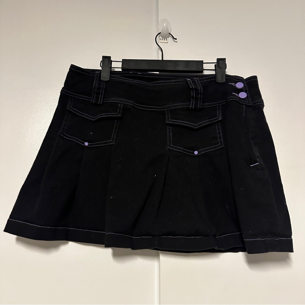 Dolls Kill Sugar Thrillz Pleated Black Denim Mini Skirt Size XXL